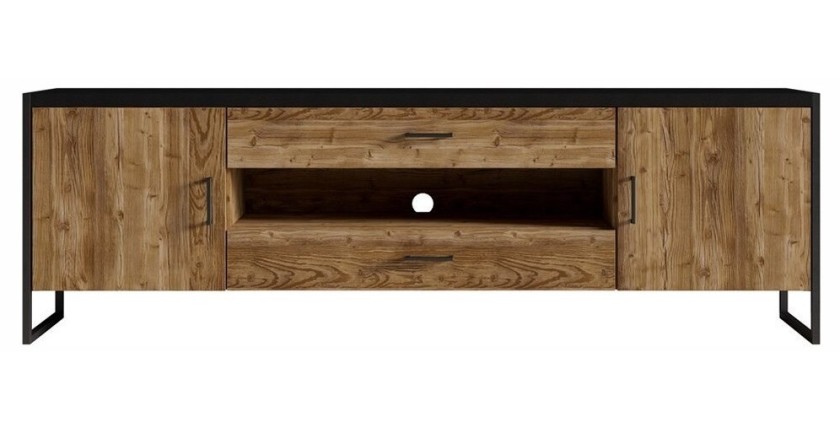 Meuble TV 200cm style industriel avec LED. Collection ANAFI. Coloris épicéa et noir