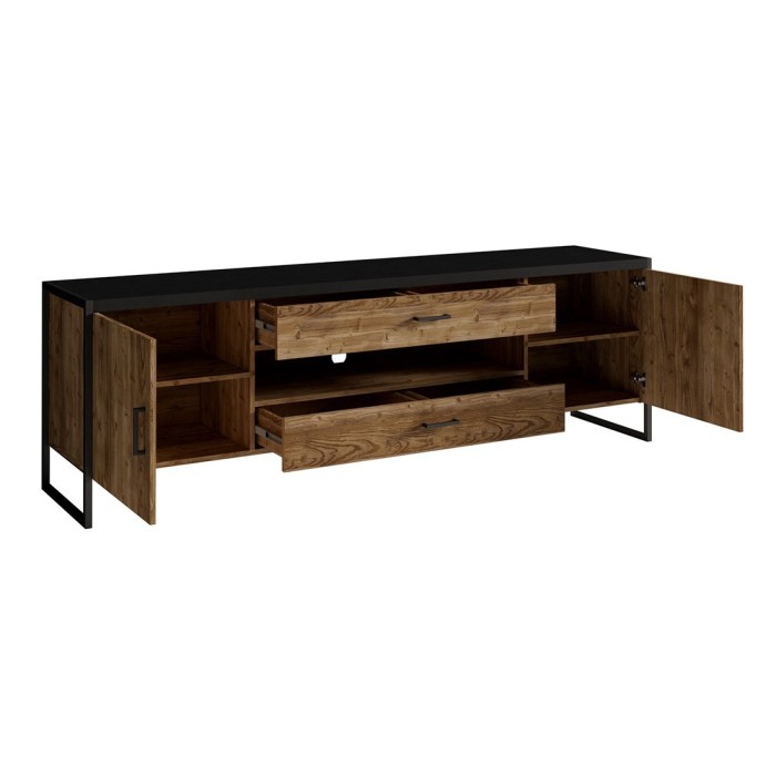 Meuble TV 200cm style industriel avec LED. Collection ANAFI. Coloris épicéa et noir
