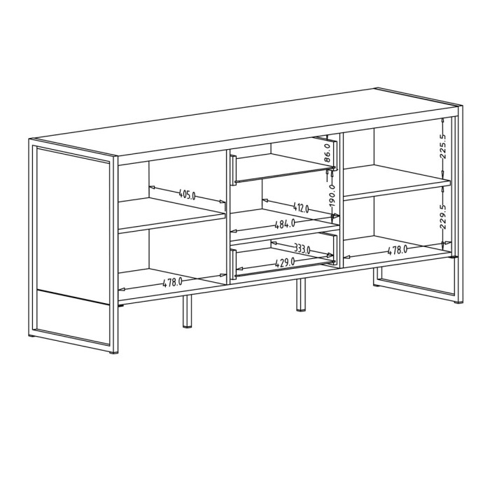 Meuble TV 150cm style industriel avec LED intégrées. Collection ANAFI. Coloris épicéa et noir