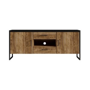 Meuble TV 150cm style industriel avec LED intégrées. Collection ANAFI. Coloris épicéa et noir