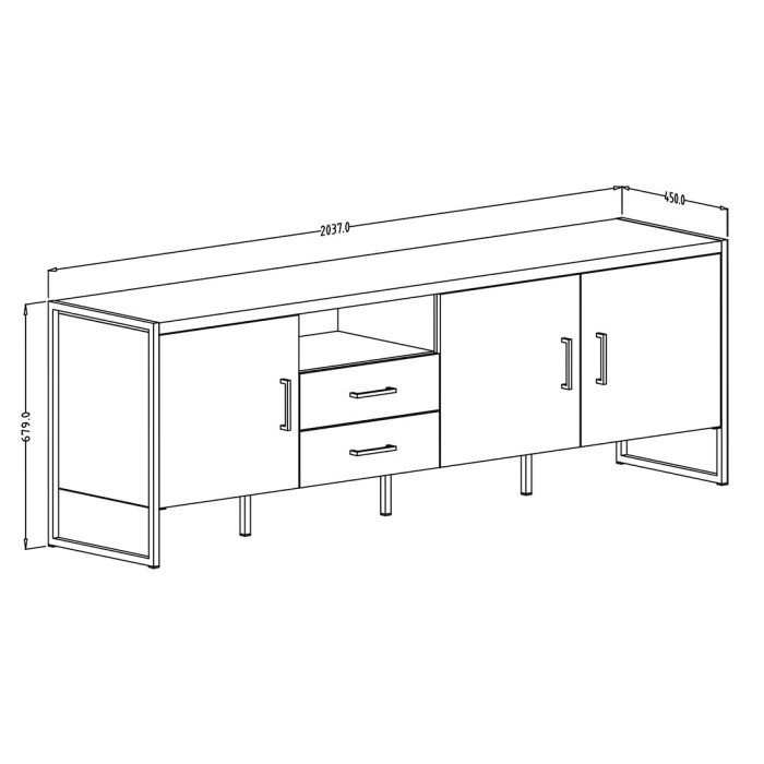Meuble TV XL 200cm style industriel avec LED intégrées. Collection ZOLA. Coloris épicéa et gris