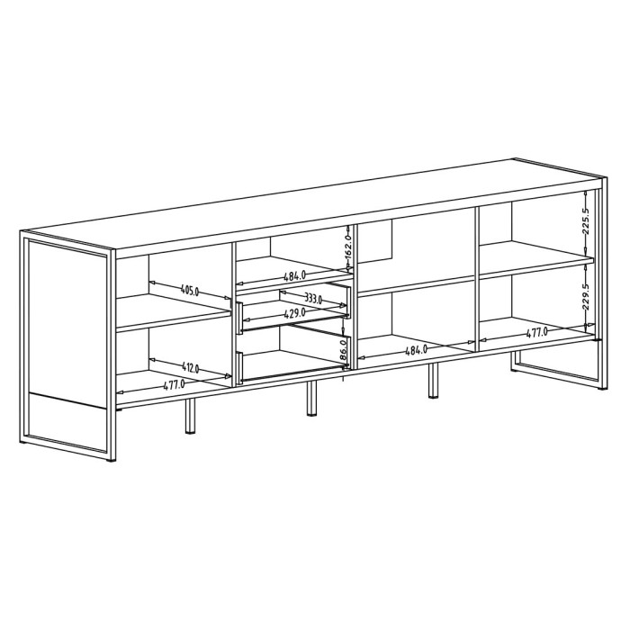 Meuble TV XL 200cm style industriel avec LED intégrées. Collection ZOLA. Coloris épicéa et gris