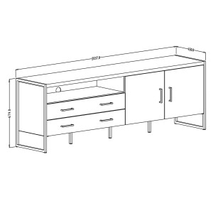 Meuble TV 200cm style industriel avec LED intégrées. Collection ZOLA. Coloris épicéa et gris