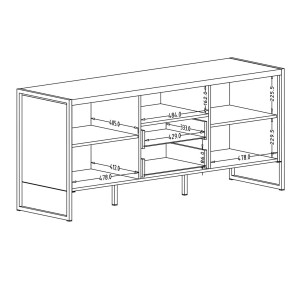 Meuble TV 150cm style industriel avec LED intégré. Collection ZOLA. Coloris épicéa et gris. 2 Portes et 2 tiroirs