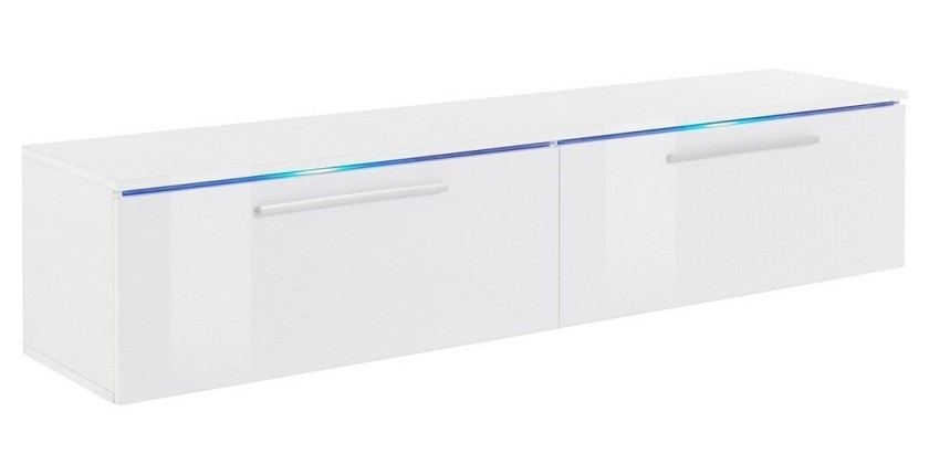 Meuble TV 160cm Collection RIO. 1 porte abattante, coloris blanc brillant. Style design.