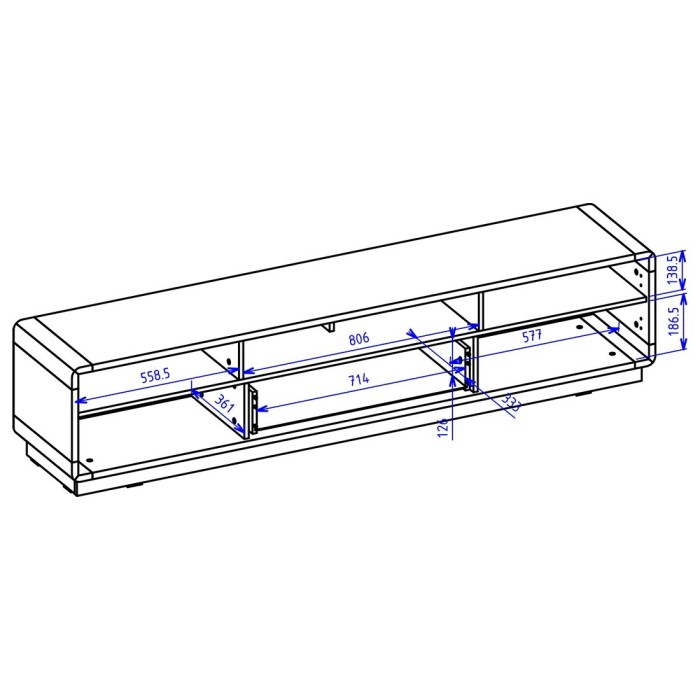 Meuble TV 200cm collection VILLA. Couleur chêne et noir mat. LED intégrée