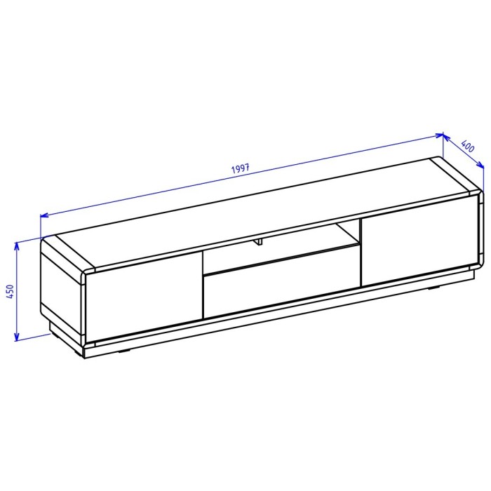Meuble TV 200cm collection VILLA. Couleur chêne et noir mat. LED intégrée