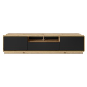 Meuble TV 200cm collection VILLA. Couleur chêne et noir mat. LED intégrée