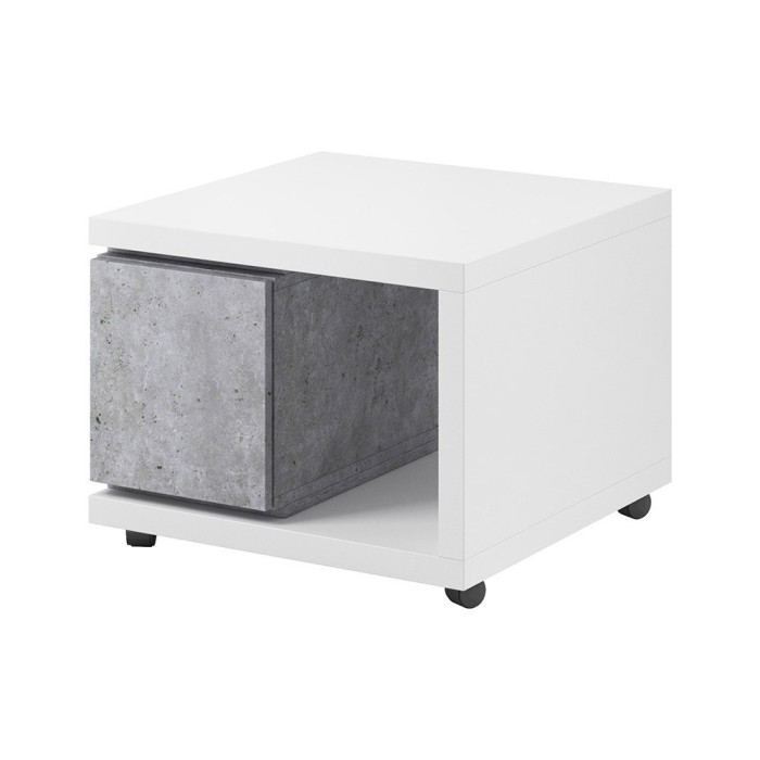 Table d'appoint avec tiroir collection BERGAME. 70x70cm. Coloris blanc et gris.