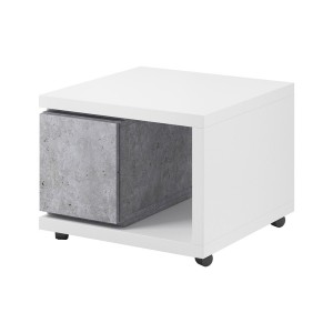 Table d'appoint avec tiroir collection BERGAME. 70x70cm. Coloris blanc et gris.