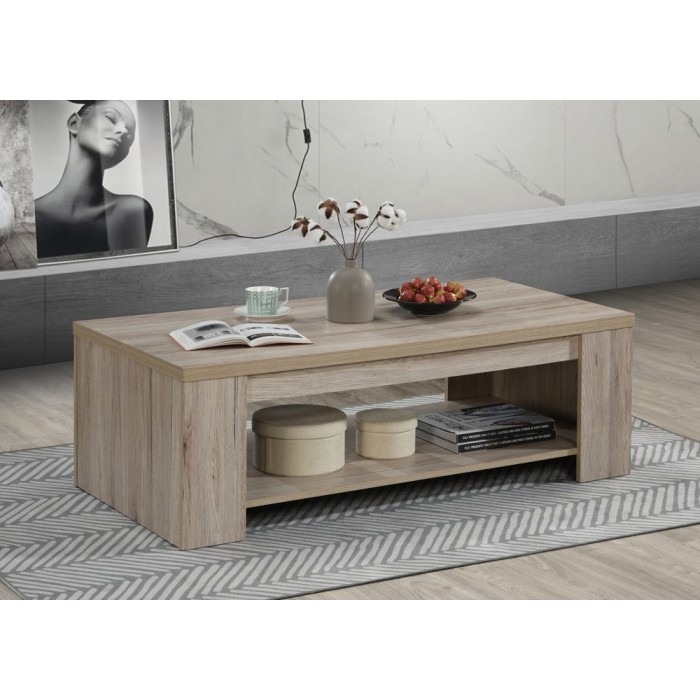 Table basse style rustique 120x90 collection VERMONT effet chêne