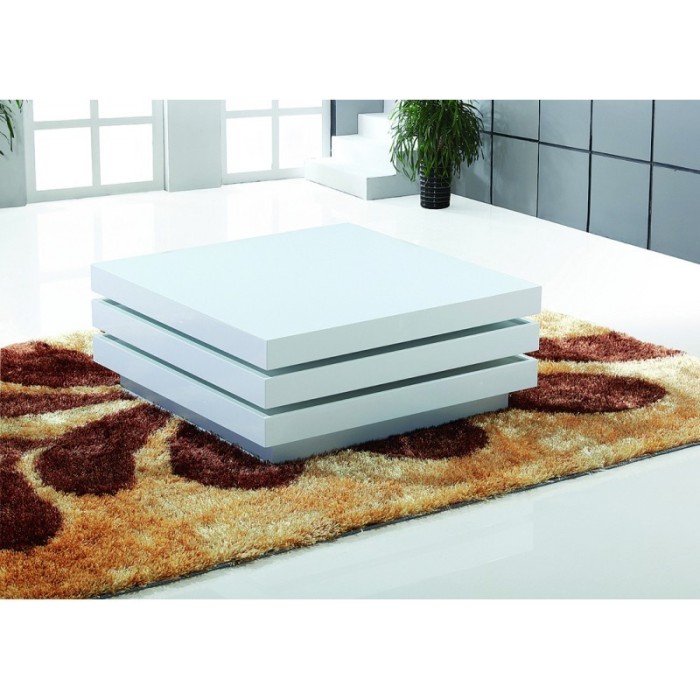 Table basse carrée extensible design collection MOVE. Couleur blanc brillant.