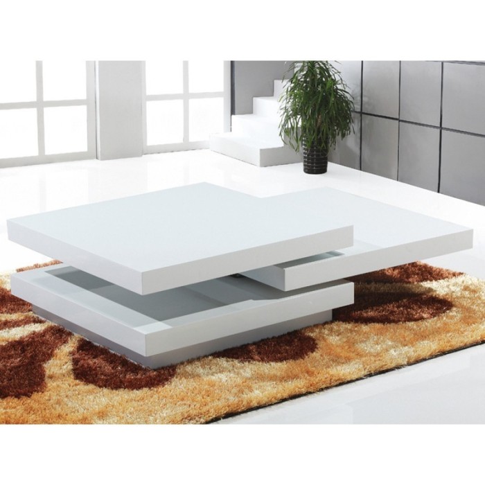 Table basse carrée extensible design collection MOVE. Couleur blanc brillant.