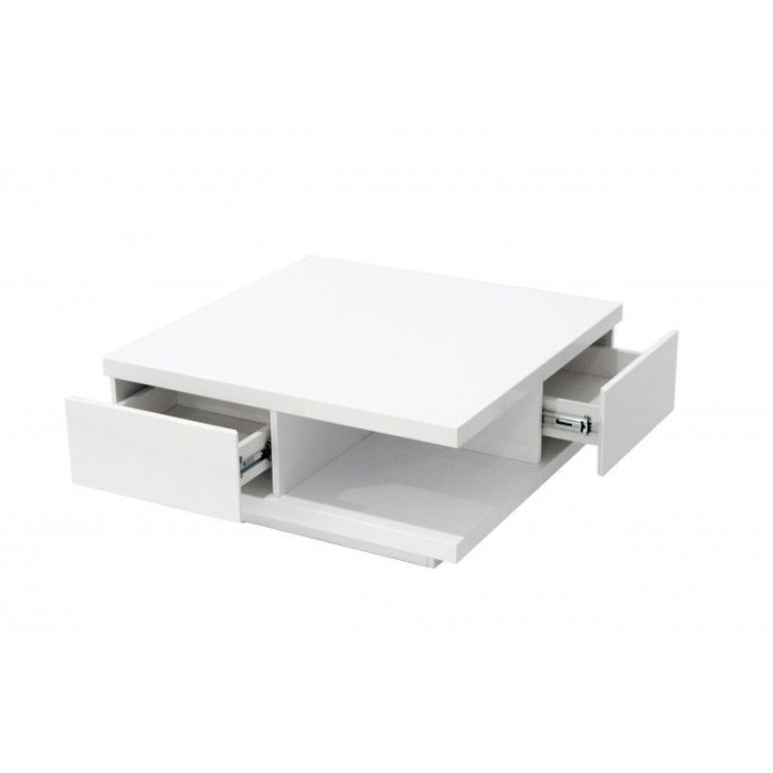 Table basse carrée design avec nombreux rangements collection ANYA. Couleur blanc brillant.