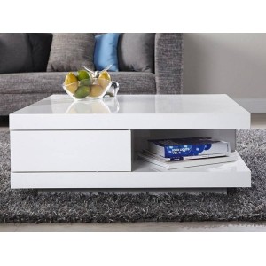 Table basse carrée design avec nombreux rangements collection ANYA. Couleur blanc brillant.