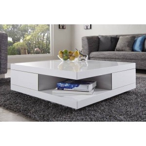 Table basse carrée design avec nombreux rangements collection ANYA. Couleur blanc brillant.