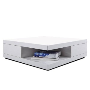 Table basse carrée design avec nombreux rangements collection ANYA. Couleur blanc brillant.
