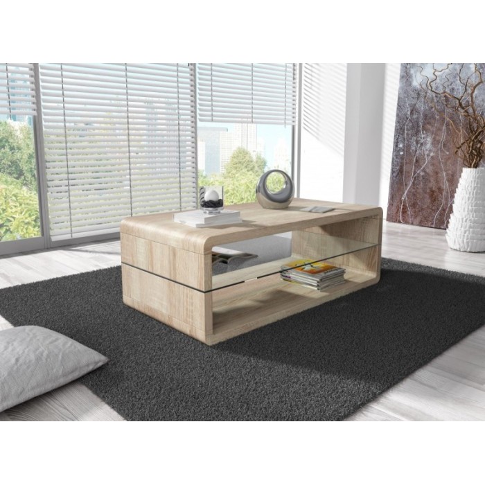 Table basse collection LEVIS. Meuble type contemporain coloris chêne.