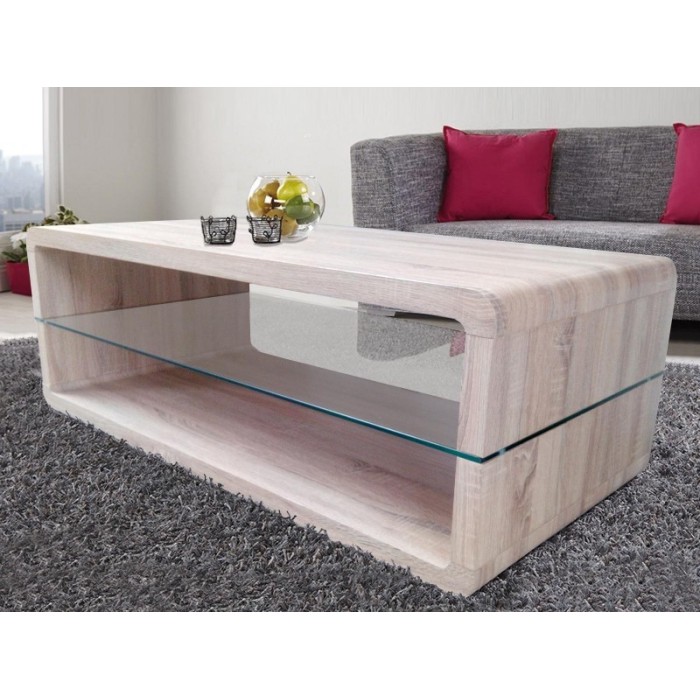 Table basse collection LEVIS. Meuble type contemporain coloris chêne.