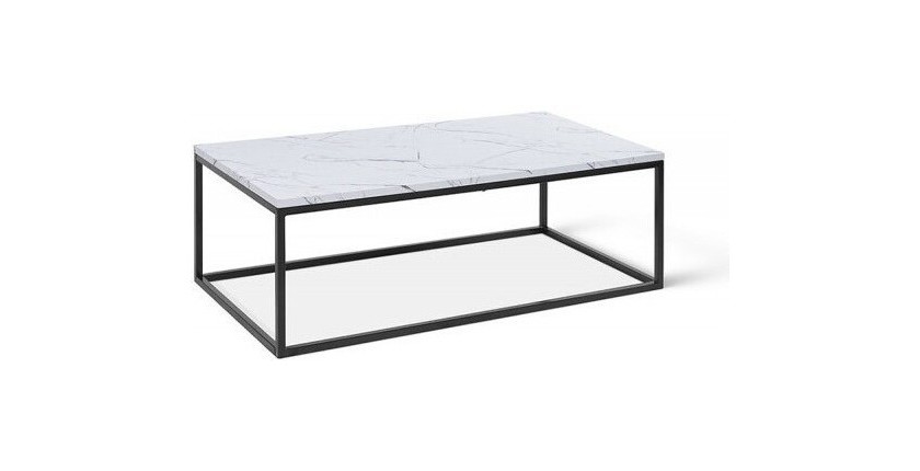 Table basse collection OREGON. Meuble style industriel effet marbre blanc.