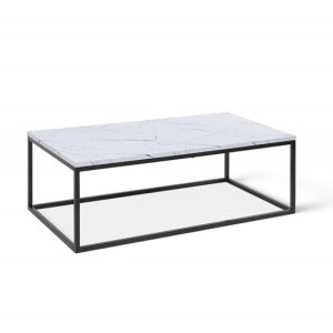 Table basse collection OREGON. Meuble style industriel effet marbre blanc.