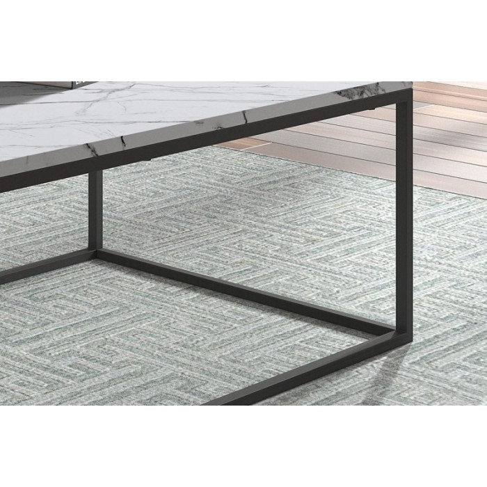 Table basse collection OREGON. Meuble style industriel effet marbre blanc.