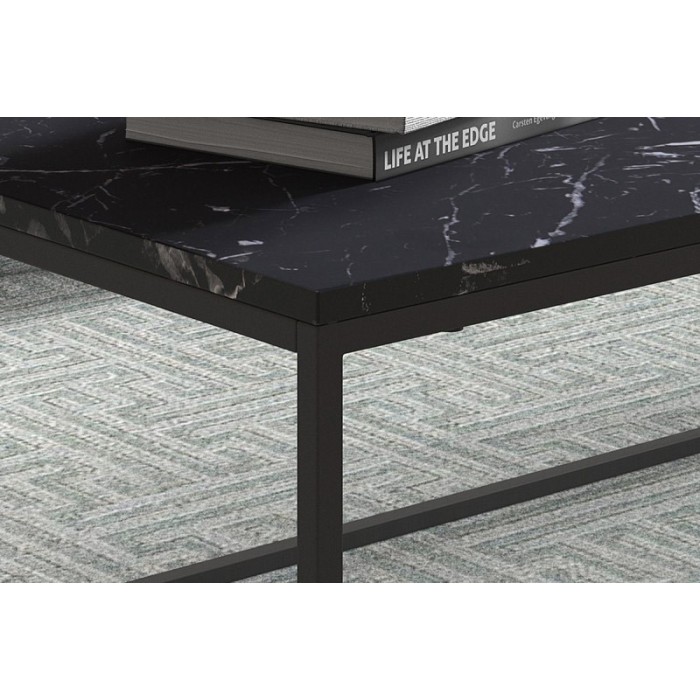 Table basse collection OREGON. Meuble style industriel effet marbre noir.