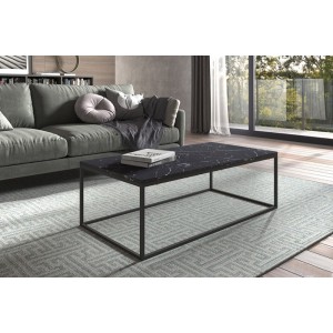 Table basse collection OREGON. Meuble style industriel effet marbre noir.