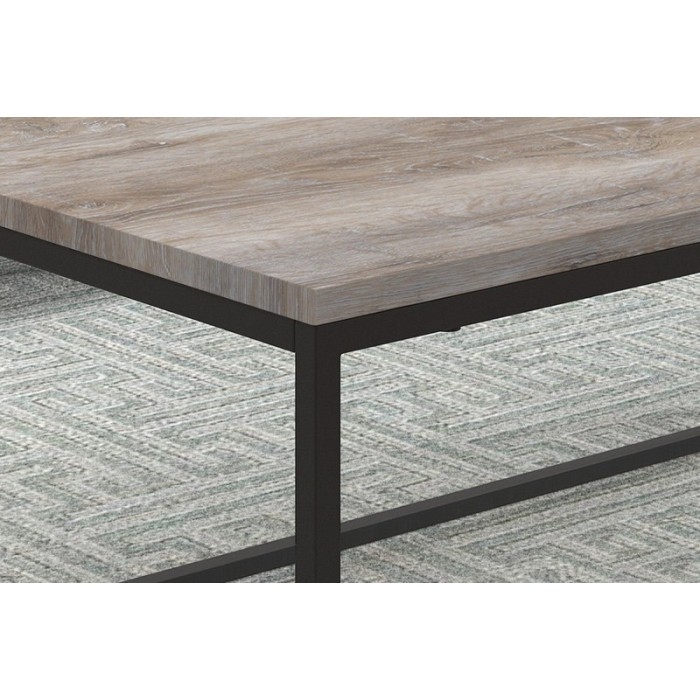 Table basse collection OREGON. Meuble type industriel effet chêne vieilli.