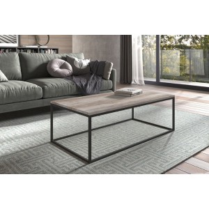 Table basse collection OREGON. Meuble type industriel effet chêne vieilli.