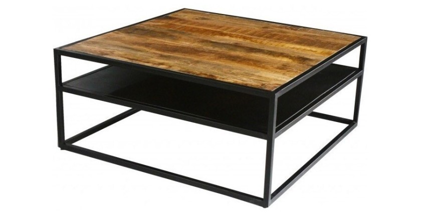 Table Basse carrée MODENE en bois massif (90x90cm). Meuble style industriel