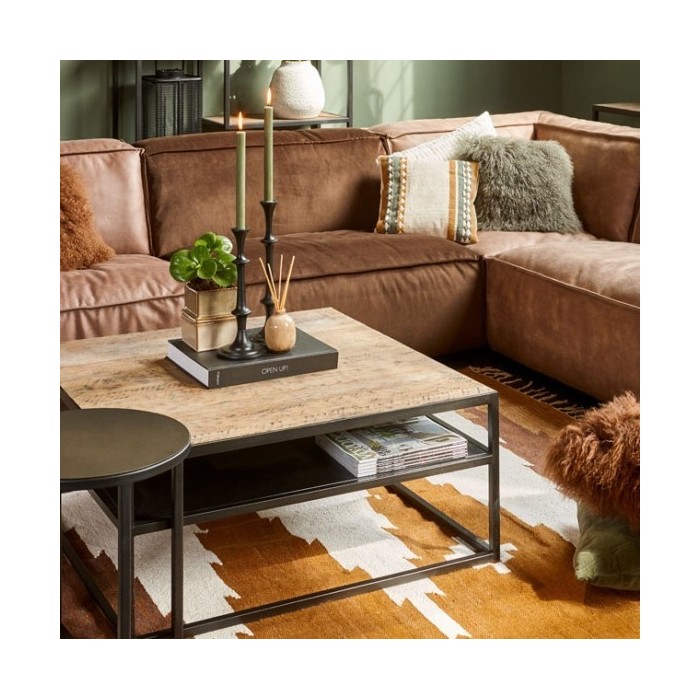 Table Basse carrée MODENE en bois massif (90x90cm). Meuble style industriel