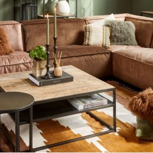 Table Basse carrée MODENE en bois massif (90x90cm). Meuble style industriel