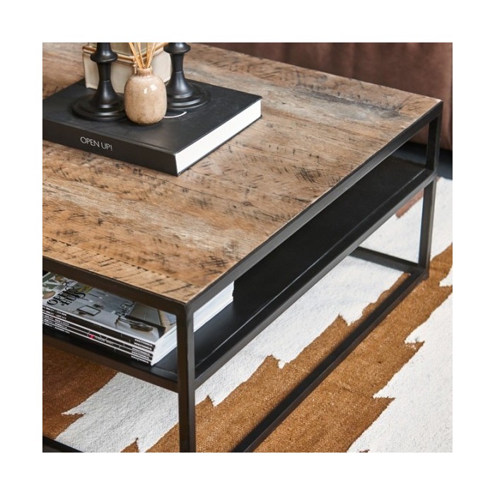 Table Basse carrée MODENE en bois massif (90x90cm). Meuble style industriel