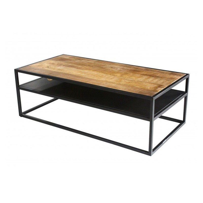 Table Basse rectangulaire MODENE en bois massif (120x60cm). Meuble style industriel