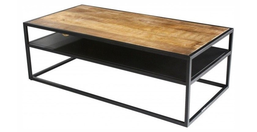 Table Basse rectangulaire MODENE en bois massif (120x60cm). Meuble style industriel