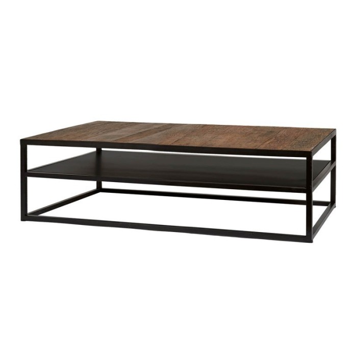Table Basse rectangulaire MODENE en bois massif (120x60cm). Meuble style industriel