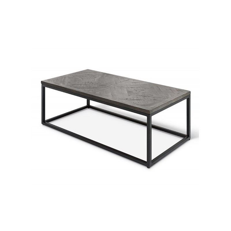 Table basse rectangulaire MADERE en bois massif et finition grise - 120x60. Meuble style industriel