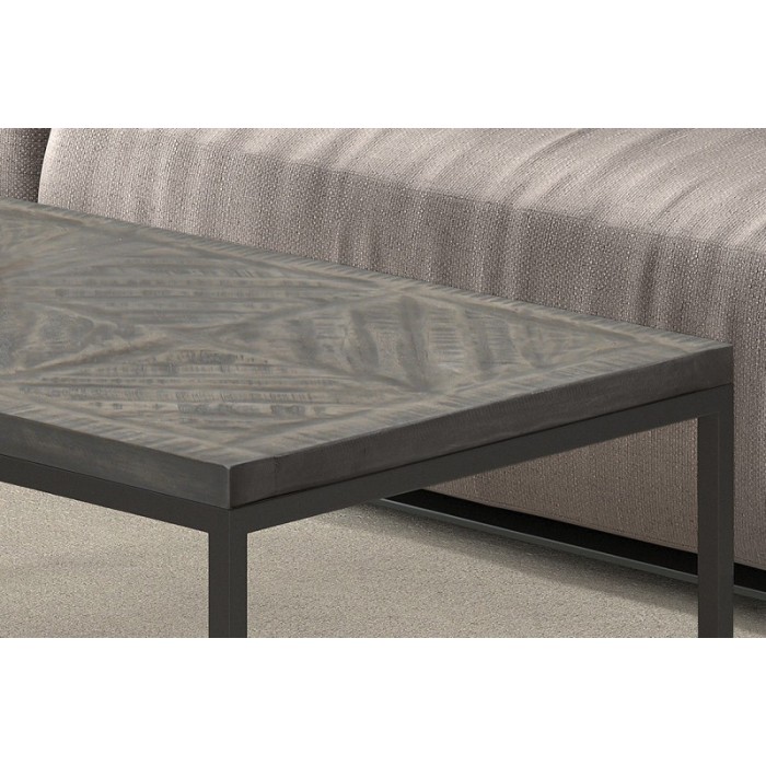 Table basse rectangulaire MADERE en bois massif et finition grise - 120x60. Meuble style industriel