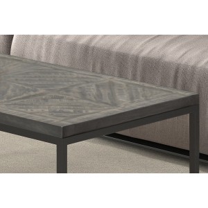 Table basse rectangulaire MADERE en bois massif et finition grise - 120x60. Meuble style industriel