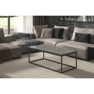 Table basse rectangulaire MADERE en bois massif et finition grise - 120x60. Meuble style industriel