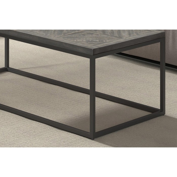 Table basse rectangulaire MADERE en bois massif et finition grise - 120x60. Meuble style industriel