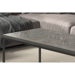 Table basse rectangulaire MADERE en bois massif et finition grise - 120x60. Meuble style industriel