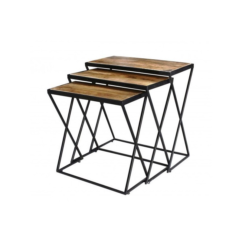 Tables d'appoint gigogne rectangulaires style industriel collection MILDA en bois massif