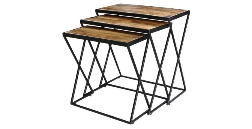 Tables d'appoint gigogne rectangulaires style industriel collection MILDA en bois massif