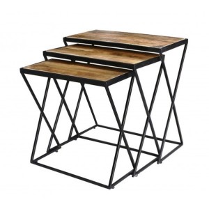 Tables d'appoint gigogne rectangulaires style industriel collection MILDA en bois massif