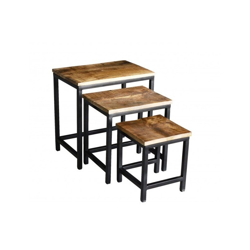 Tables d'appoint gigognes rectangulaires en bois massif collection ANKARA.