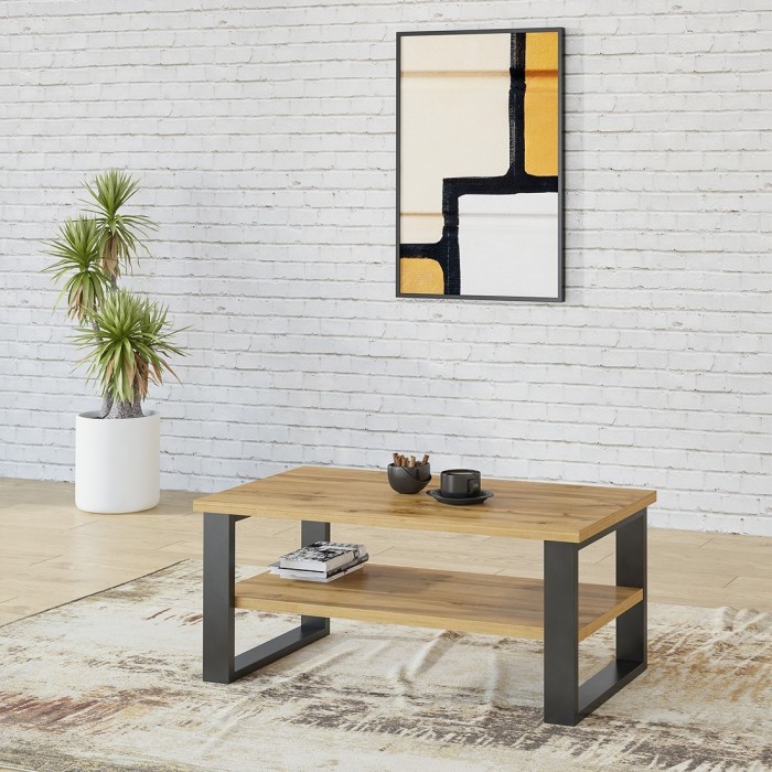 Table basse design collection MILO coloris chêne. Meuble idéal pour votre salon.