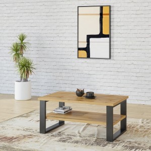 Table basse design collection MILO coloris chêne. Meuble idéal pour votre salon.