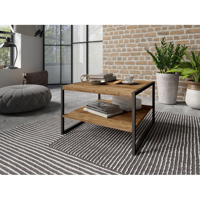 Table basse style industriel collection ANAFI. Coloris épicéa et noir.